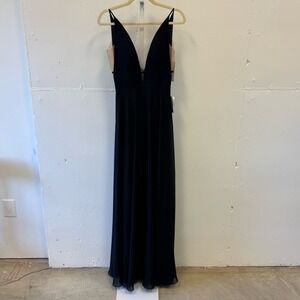 NWT Jenny Yoo Formal Black Tie Evening Sleeveless Maxi Dress Mesh Sides Sz 0